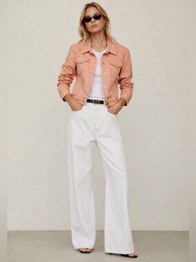 Eileen Fisher Organic Cotton Stretch Denim Jacket Peach Pink Size Medium